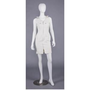 1990s Vintage Thierry Mugler Body Con Mini Dress White zipper | XS